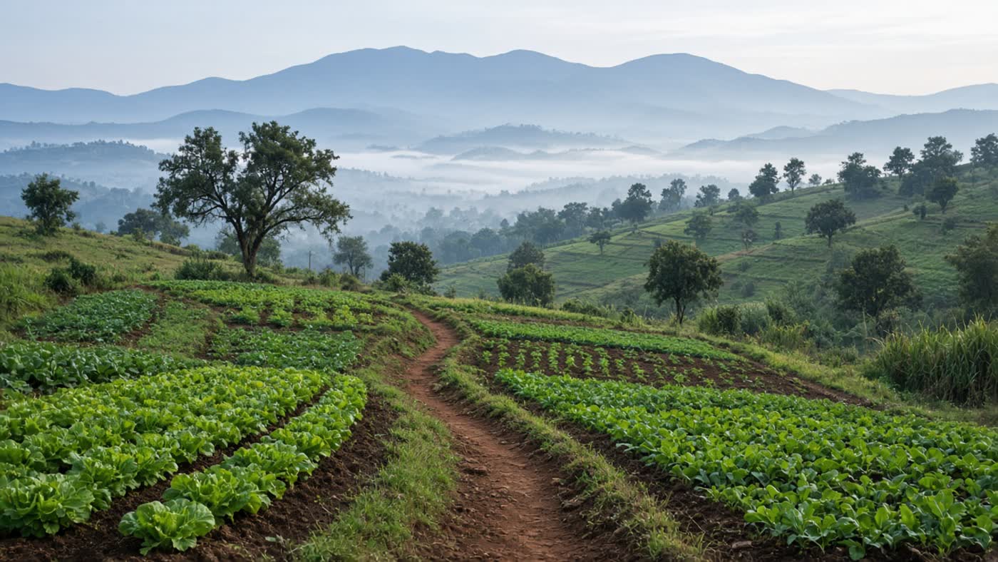 Vegetable plots on a hillside in the Nyeri highlands